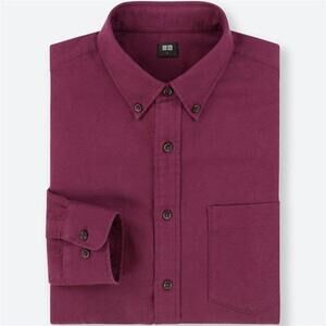 Uniqlo 100% Cotton Solid Collared Shirt Wine Medium